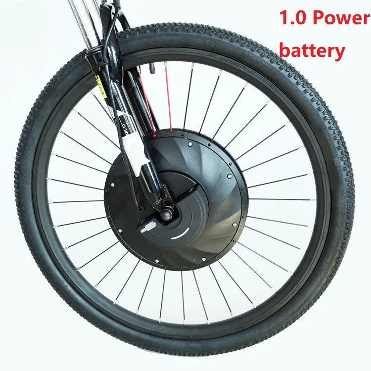 Yunzhilun electric bicycle conversion kit showing lithium battery, alloy hub motor, and charger for 26-inch bikes.