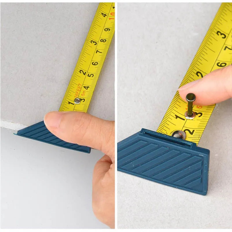 Blue aluminium alloy and plastic woodworking cutter with a measuring scale and one-press lock.