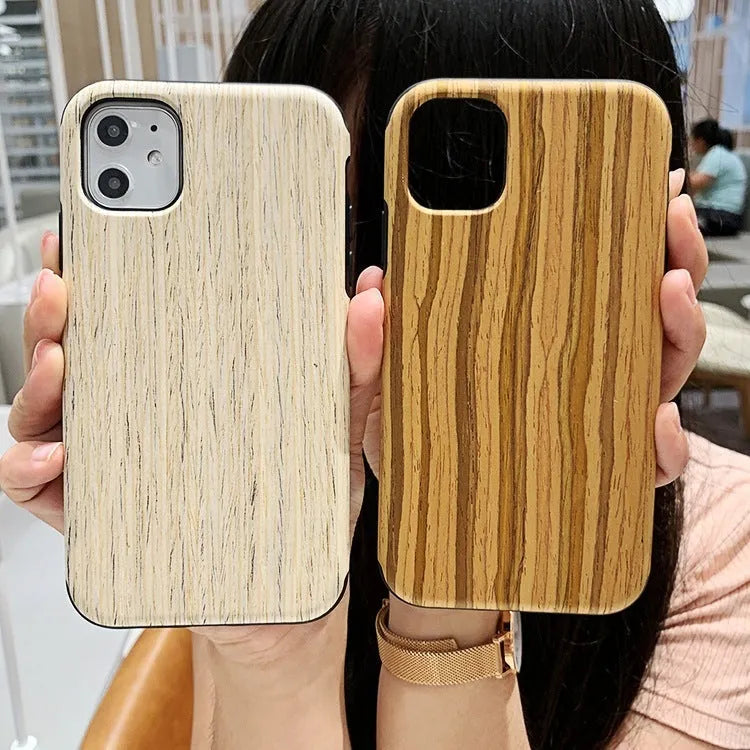 Wood phone case for iPhone with natural bamboo or rosewood finish and simple back cover design