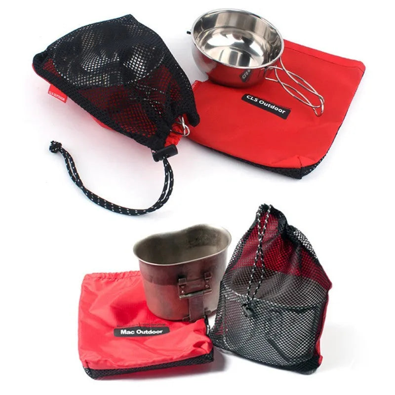 Red 5-piece Oxford cloth travel storage bag set with mesh panels and zipper closures