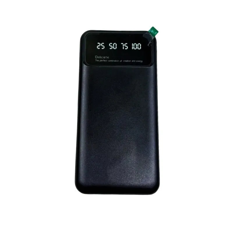Black ultra-thin power bank with 10000mAh capacity showing fast charging capability