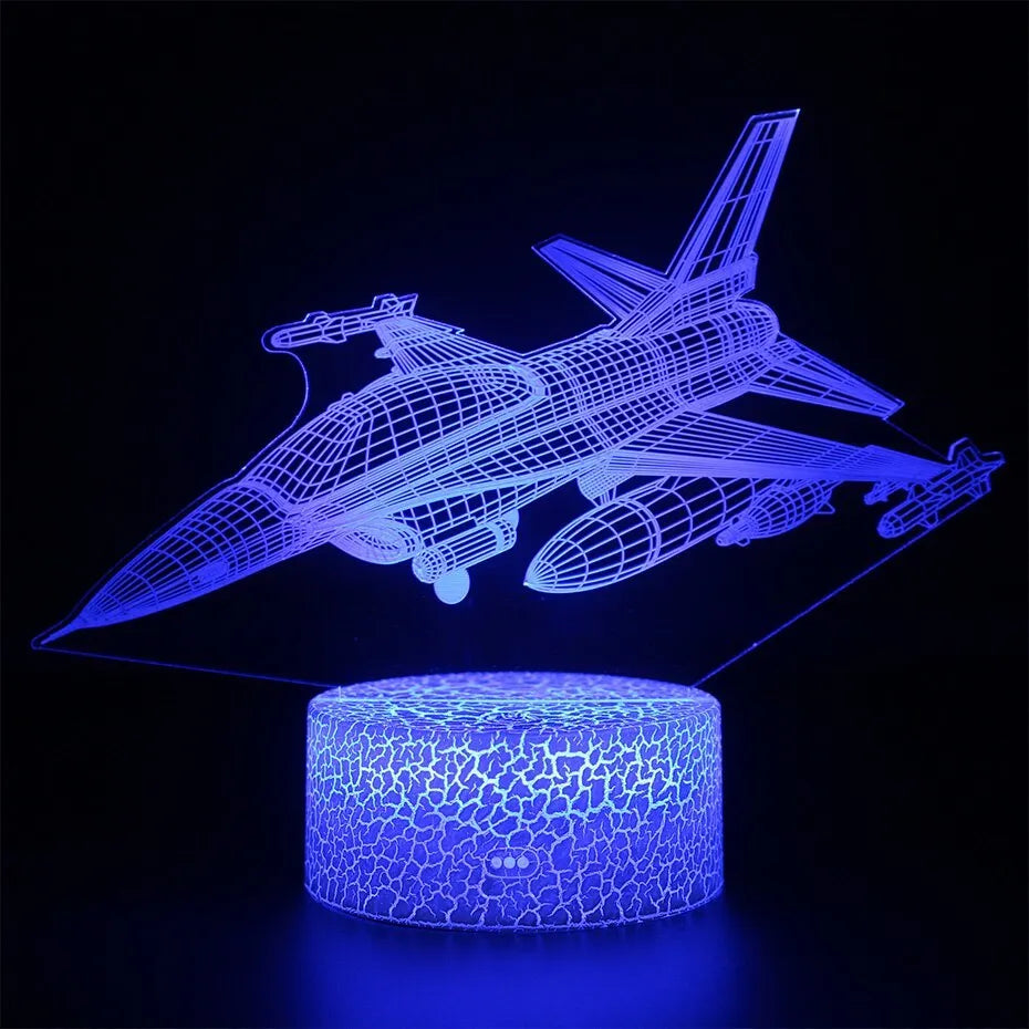 Cartoon airplane LED night light with acrylic shade and touch switch.