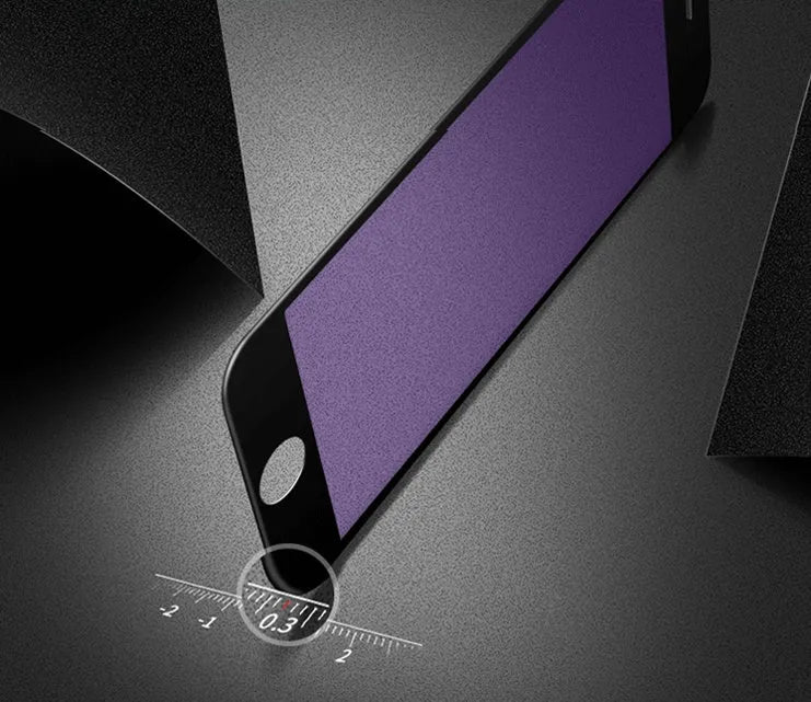 Black and white tempered glass screen protectors with soft edges for various iPhone models.