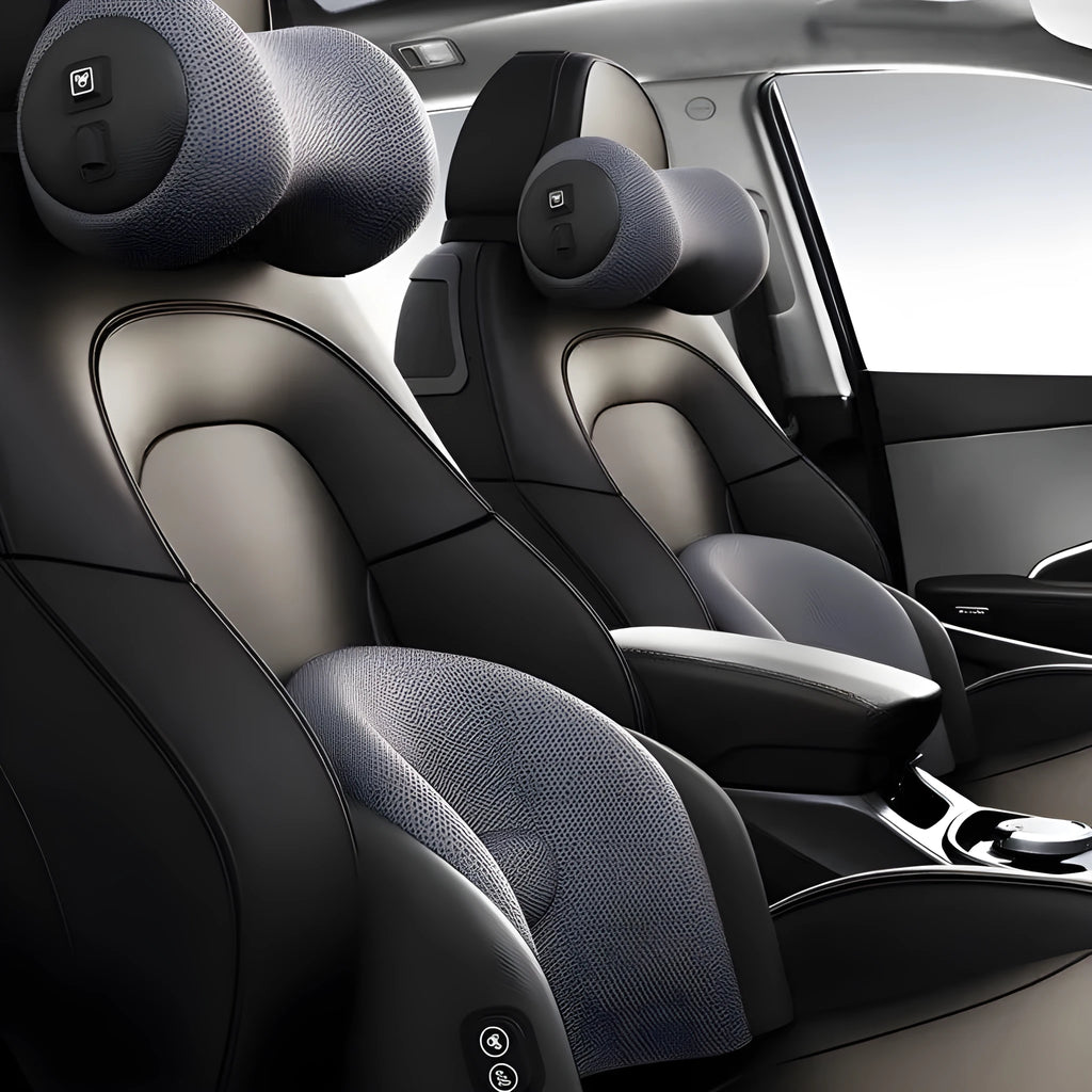 Electric massage cushion in Classic Black memory cotton for car seat headrest and lumbar support