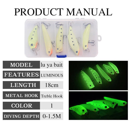 3D fluorescent simulation submerged luminous hard bait fishing lures five piece colour set