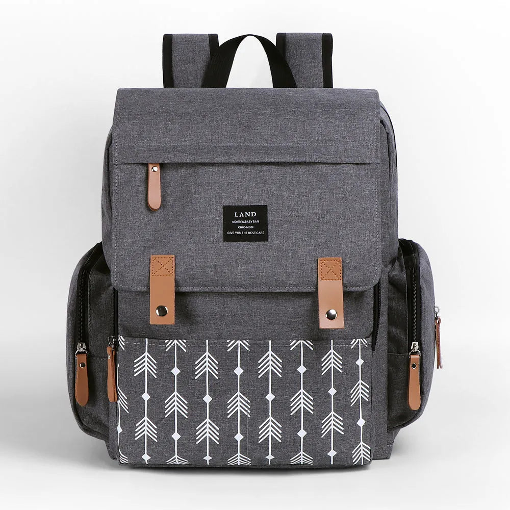 LAND Mommy large capacity oxford cloth diaper backpack with changing mat in grey colour.