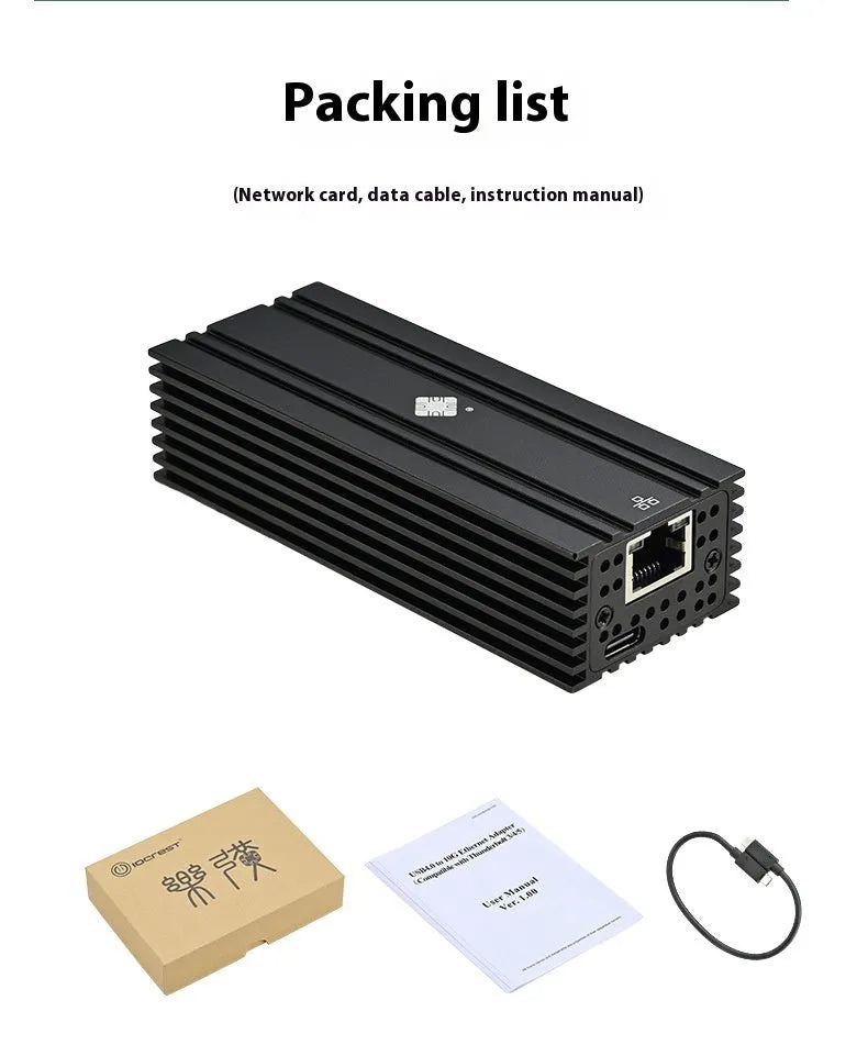 Black Leyu USB4 to 10 Gigabit Ethernet adapter with RJ45 port and cable for Thunderbolt 3 and 4 laptops