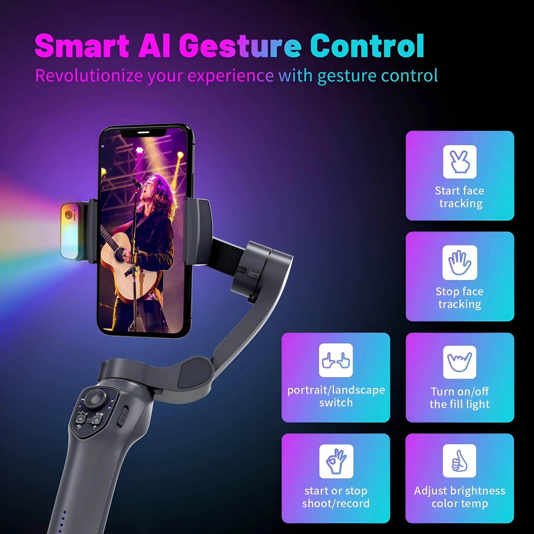 Foldable handheld video stabilizer in L7Cpro gun colour with USB charging port