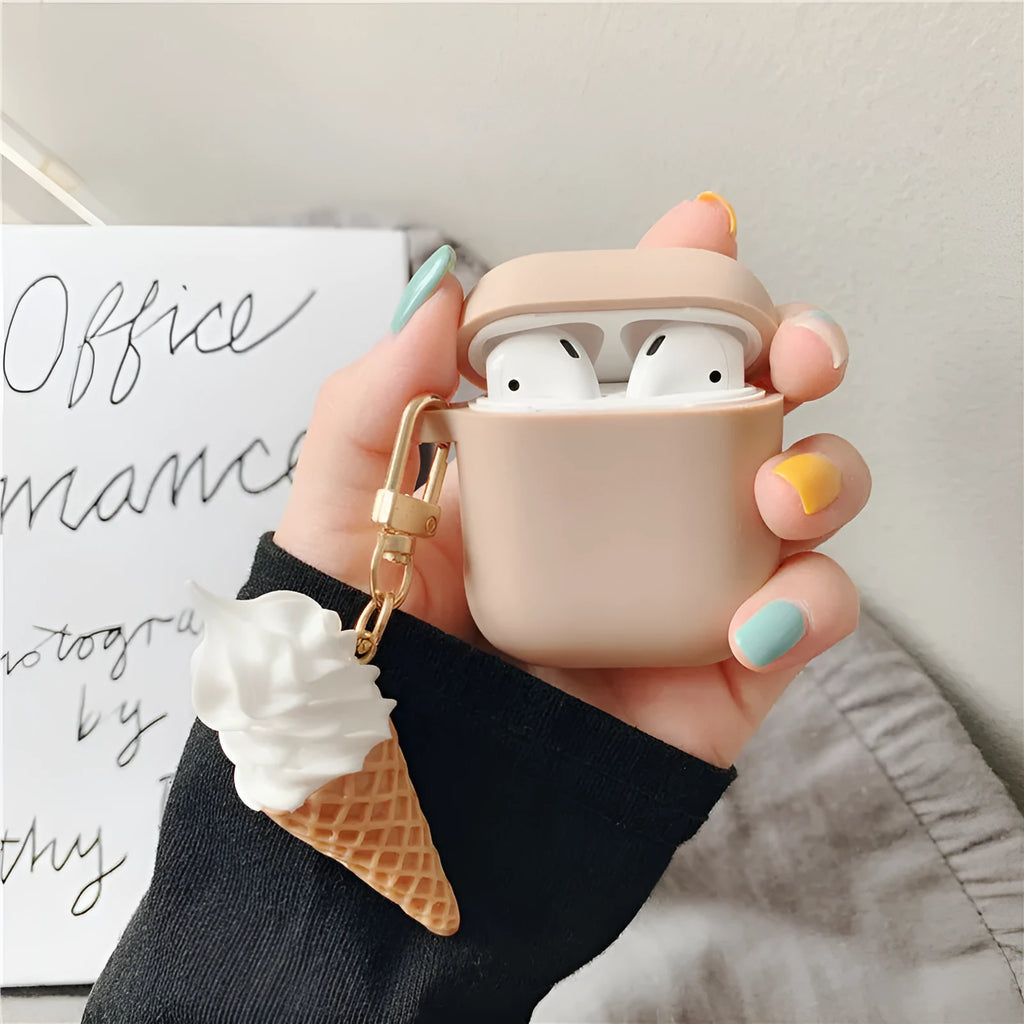 Silicone protector case for Apple AirPods 2 with a cylinder ice cream pattern design.