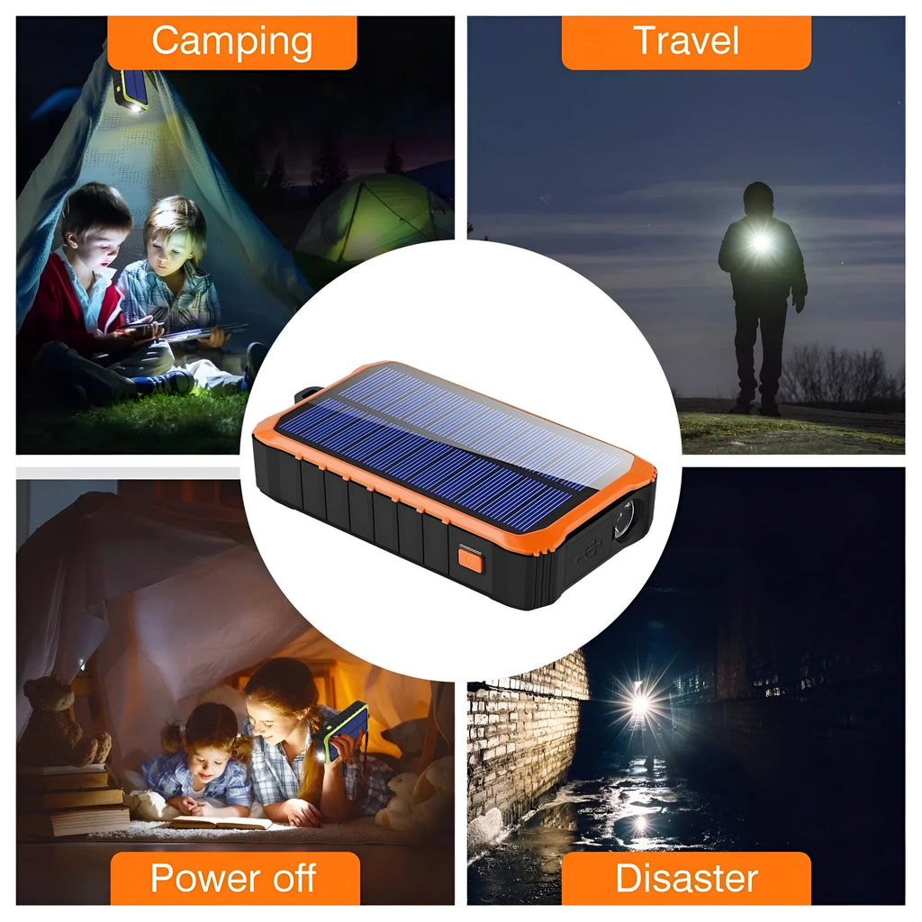 Green portable solar power bank with hand crank and 12000mAh capacity