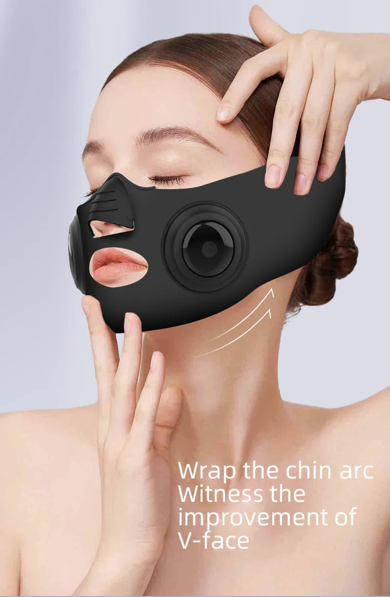 Black LED photon light therapy facial mask beauty device on a white background.