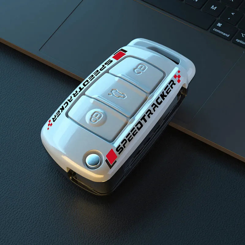 Carbon fibre style car key cover with mirror in feilin material, carbon and white colour options
