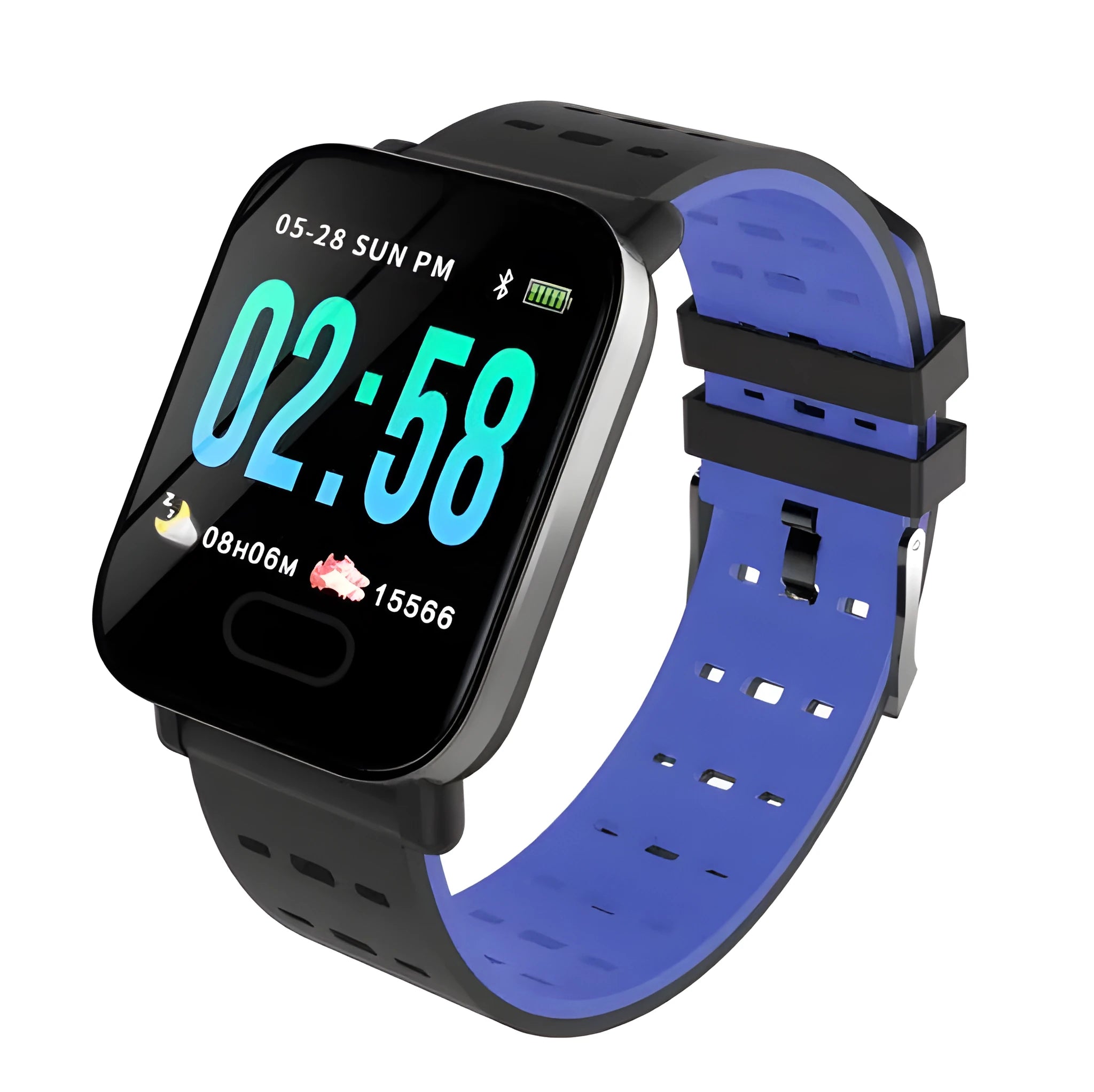 A6 smart bracelet with colour screen and silicone strap in black, blue or orange colours