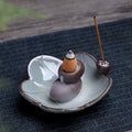 Ceramic reverse flow incense burner with square base, lotus and plum blossom patterns in new Chinese style