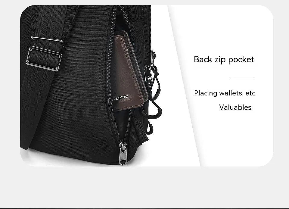 Casual black TPU camouflage chest bag with a soft handle and single shoulder strap.