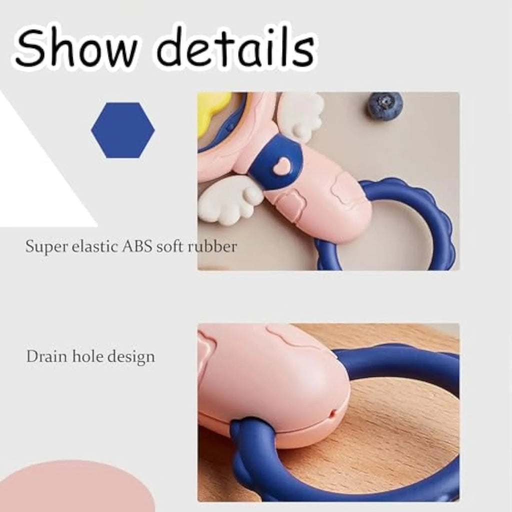 Set of four pink rubber dog chew toys with textured surfaces for dental cleaning