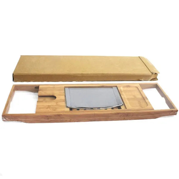Bamboo bathtub storage frame with single-tier design for bathroom organisation