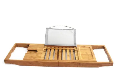 Bamboo bathtub storage frame with single-tier design for bathroom organisation