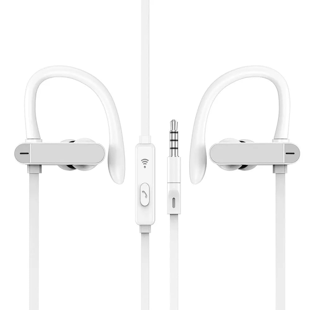 PTM TS27 sport earbuds with black and blue flexible ear hooks and silicone tips for running and gym