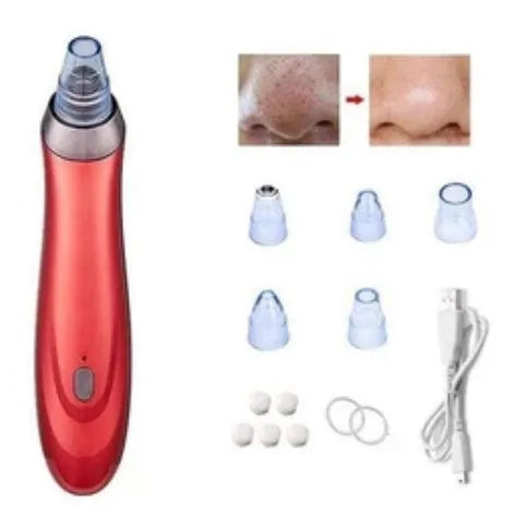 Electric blackhead remover tool with multiple nozzle attachments in black colour option