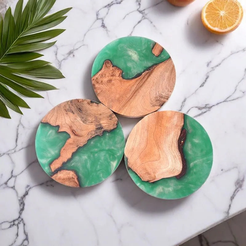 Round and square wooden resin coasters for kung fu tea sets in solid colours