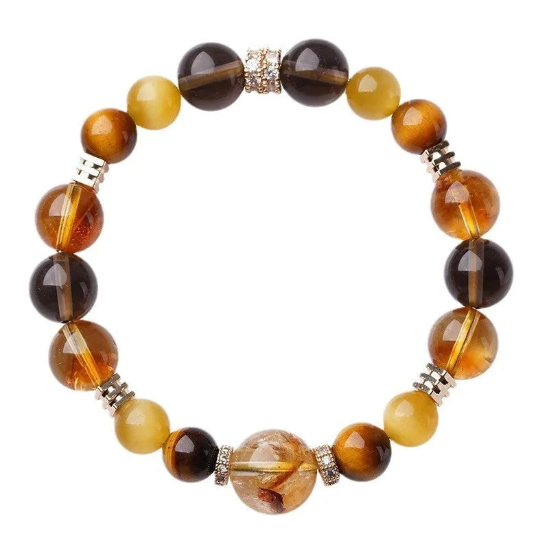 Tiger-eye crystal bracelet with geometric yellow beads in 10mm or 12mm sizes