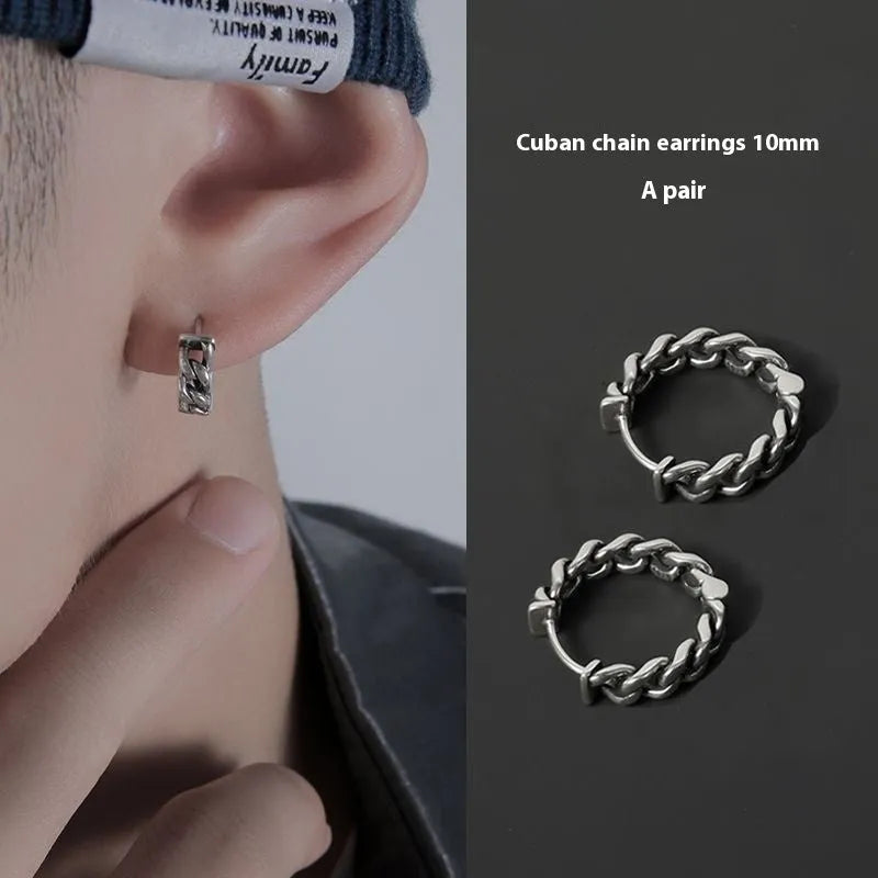 West Coast men's geometric copper earrings in hip hop style showing 10mm and 14mm size options