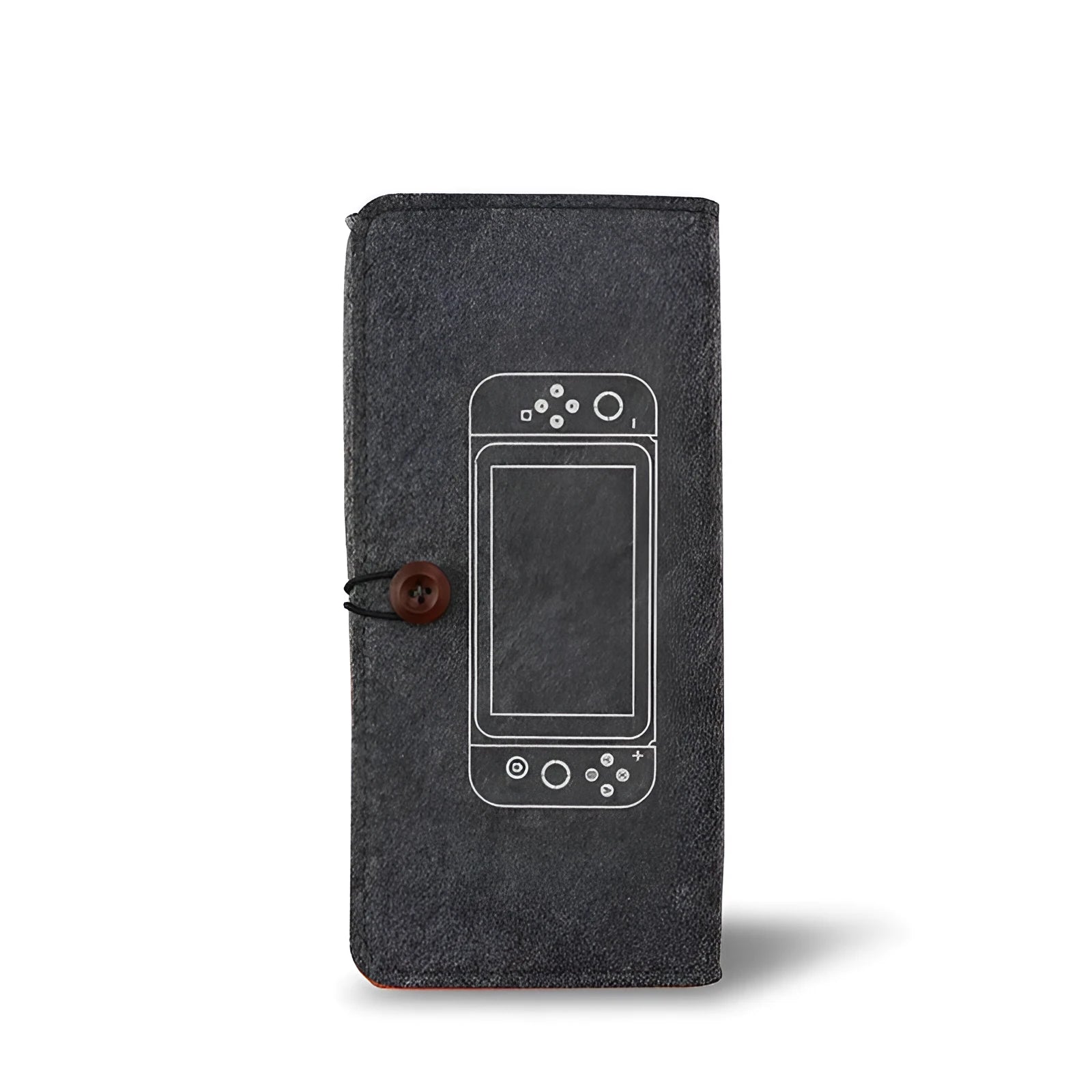 Black felt Nintendo Switch pouch case with game card slots and double layer storage compartments