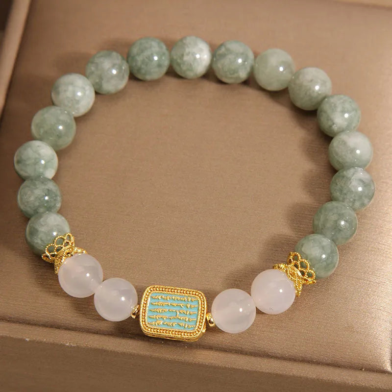 Women's oil green emerald crystal bracelet with five beads featuring scriptural inscriptions