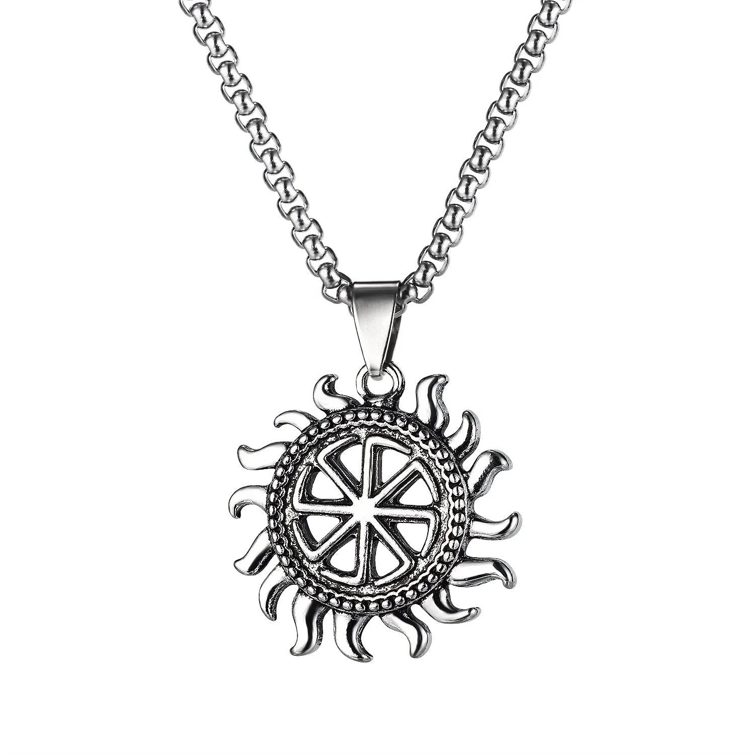 Men's stainless steel skull necklace with electroplated silver finish showing six pendant design variations