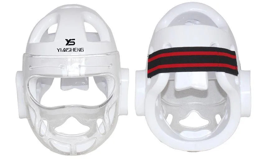 Karate helmet for boxing head protection in blue, red, or white colours available in multiple sizes
