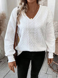Milky white loose fit long sleeve T-shirt with 3D pattern design in polyester fabric