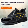 Leather and rubber anti-smashing lightweight labour protection shoes in orange, grey, green, or yellow