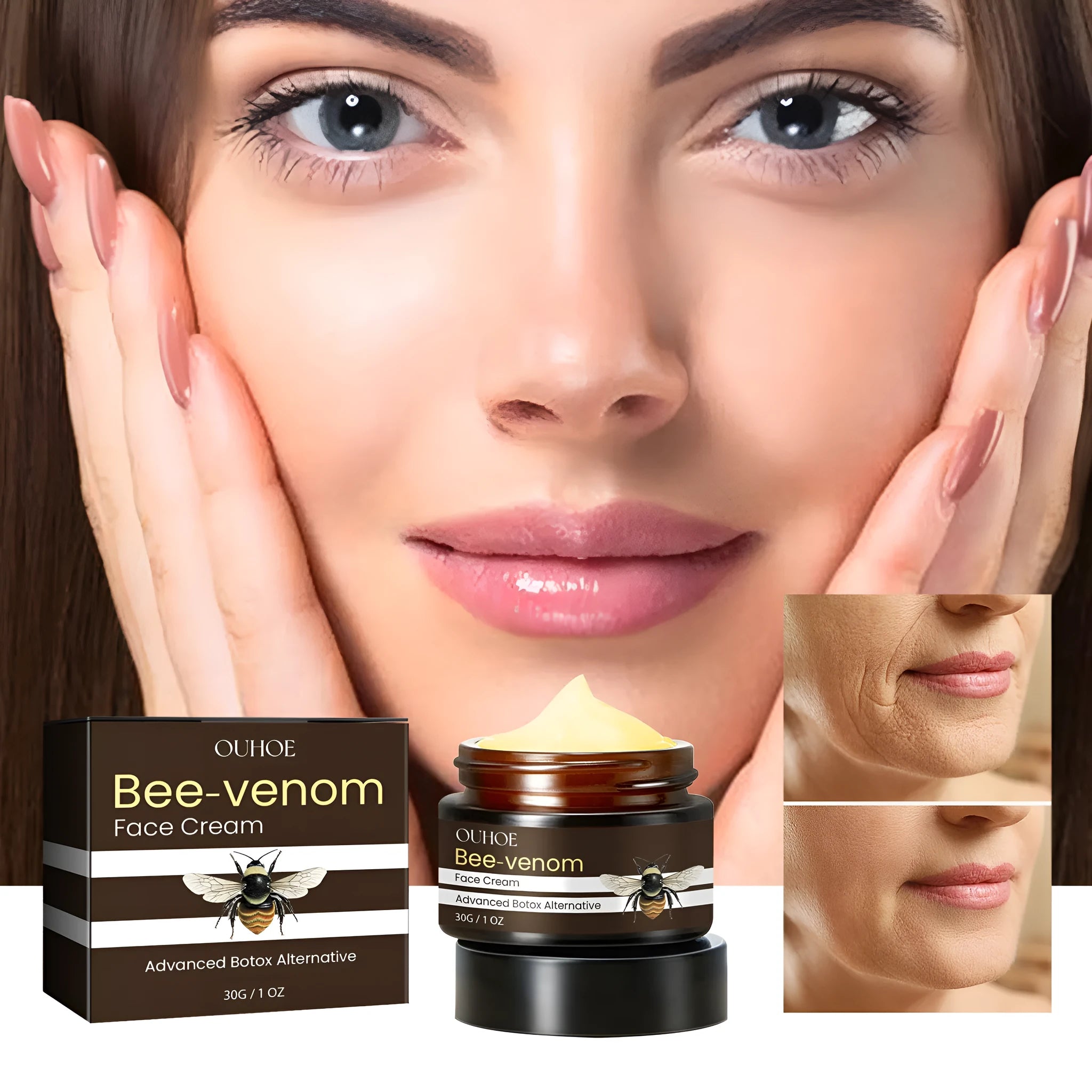 OUHOE Bee Firming Cream 30g jar with applicator for facial moisturising and firming.