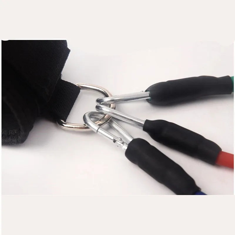 Black taekwondo leg training pull rope set with handles for explosive force development.