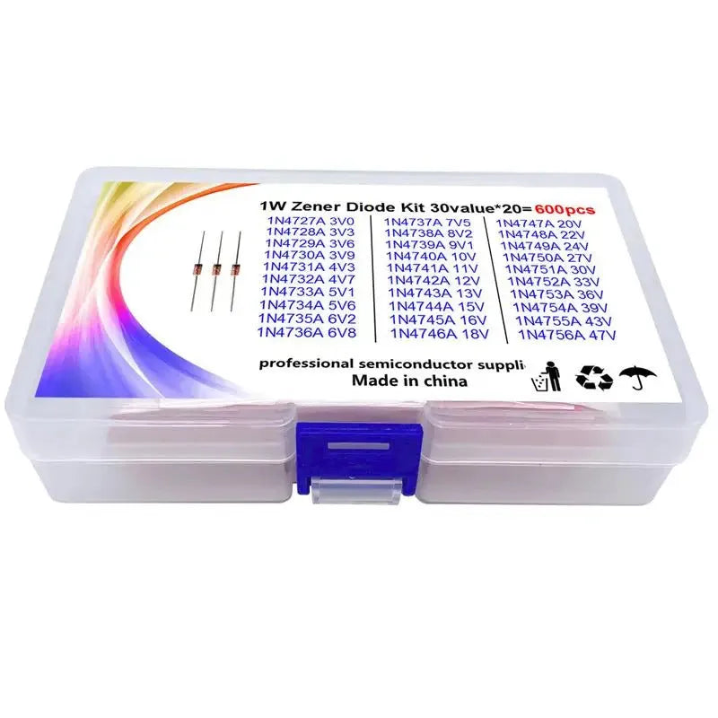 Boxed 1W Zener diode electronic component with crystal glass construction and 50V breakdown voltage specification