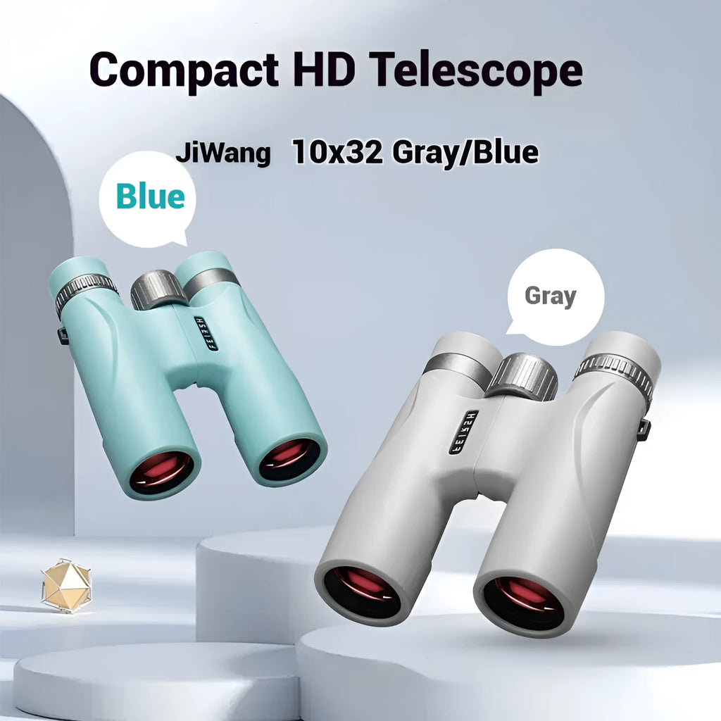 Wine red film imaging 10x32 binoculars in blue or gray colour with compact plastic housing