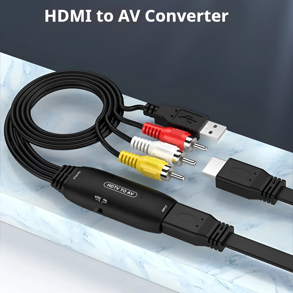 HDMI to AV converter adapter cable with 110cm length and two connection options