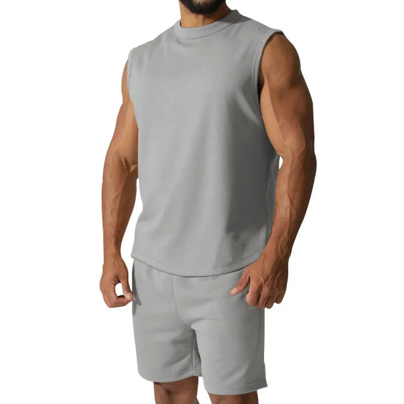 Men's sleeveless sports suit in cotton blend fabric with matching shorts