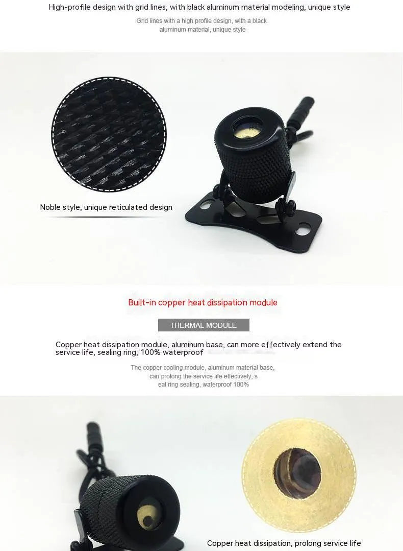 Red laser fog lamp with aluminium housing for car and motorcycle anti-collision safety.
