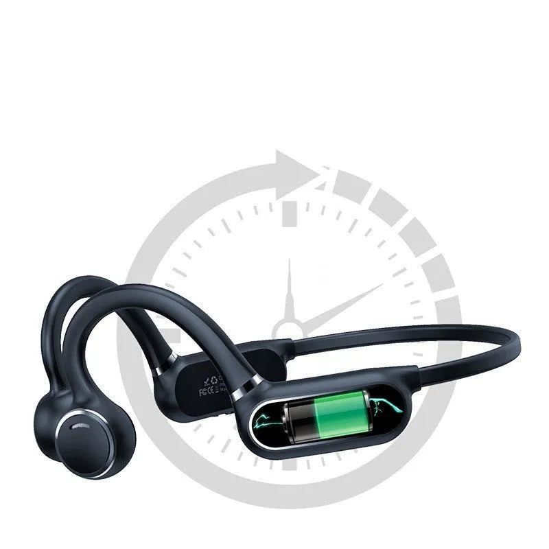 Black air conduction Bluetooth wireless earphone with titanium alloy frame and ear-hook design