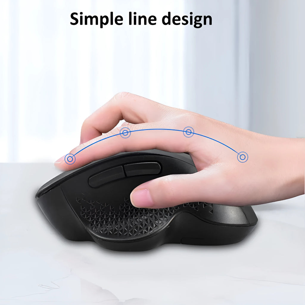 Black wireless laptop mouse with USB charging cable on grey background