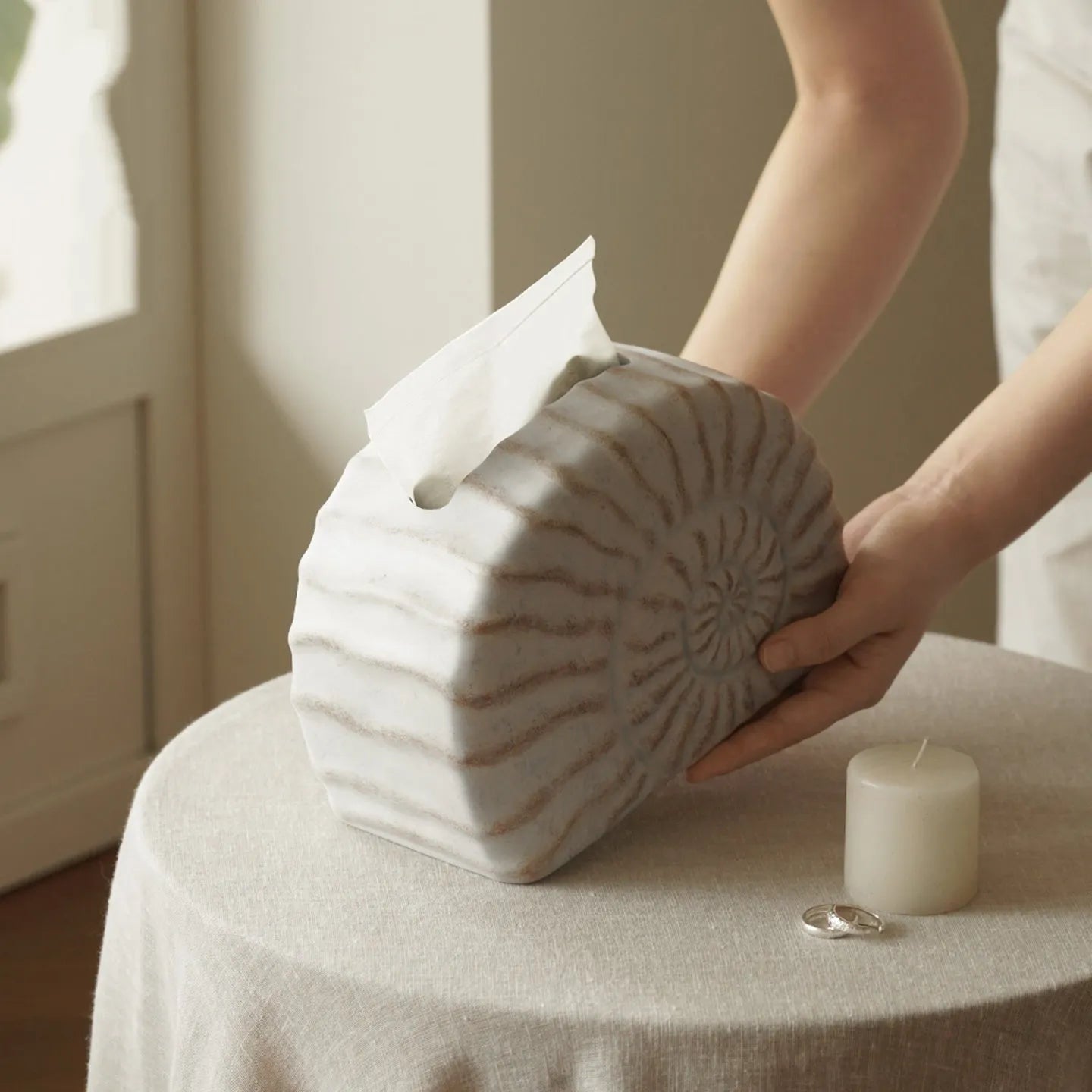 Conch Ramble coloured resin decorative tissue box cover with modern simplicity design