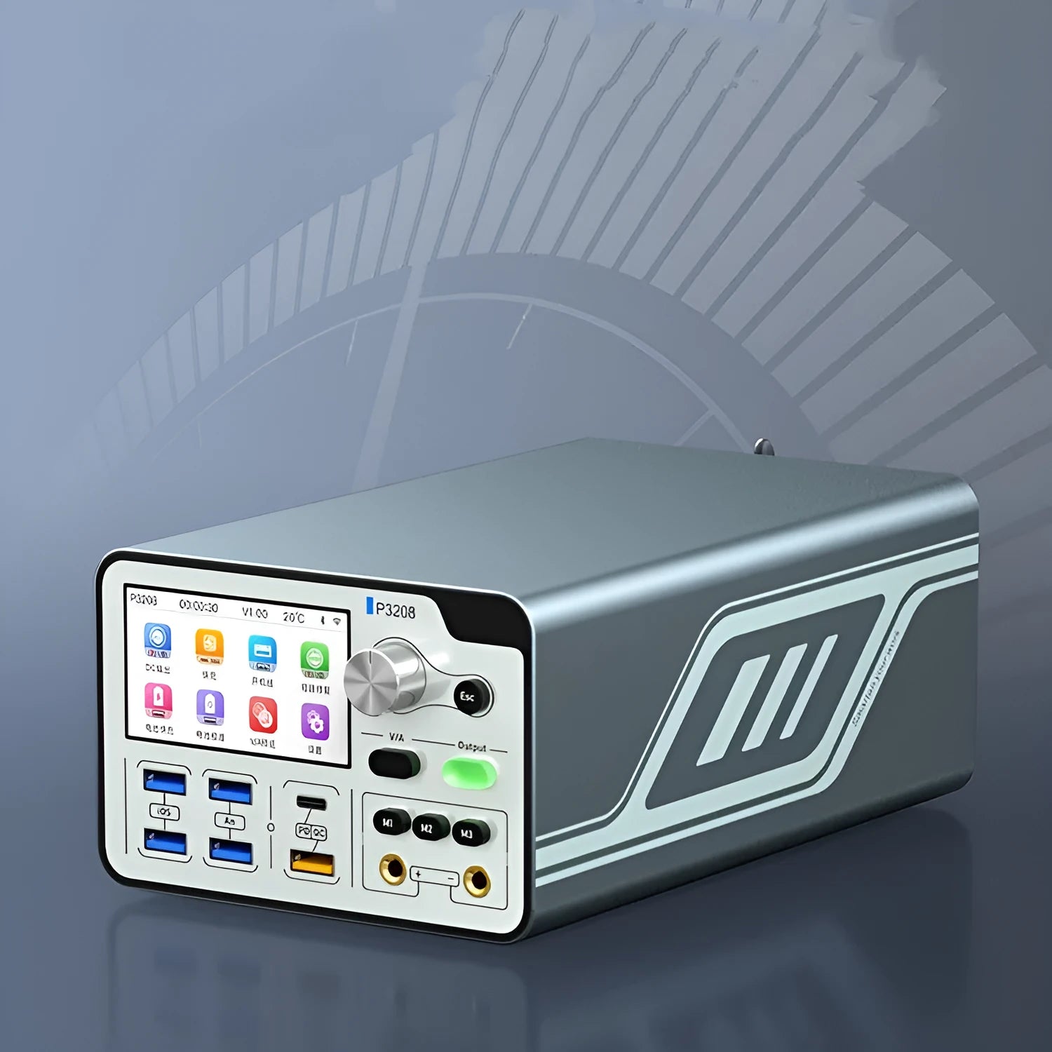 320W intelligent voltage regulator power meter with 3-inch display and connectivity ports