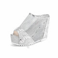 Women's black mesh flip flops with a chunky platform sole featuring a hollowed-out heel design.