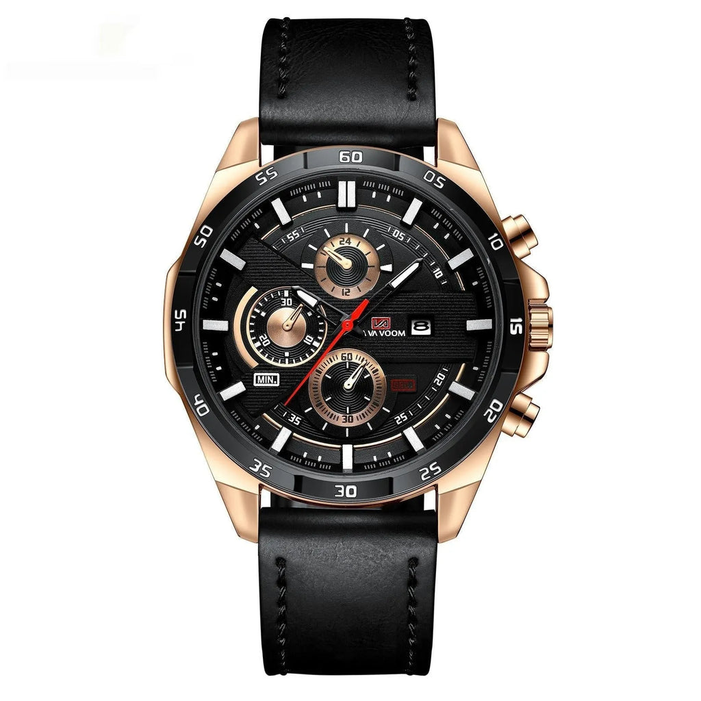 Men's casual business calendar quartz watch in multiple colour options with waterproof design