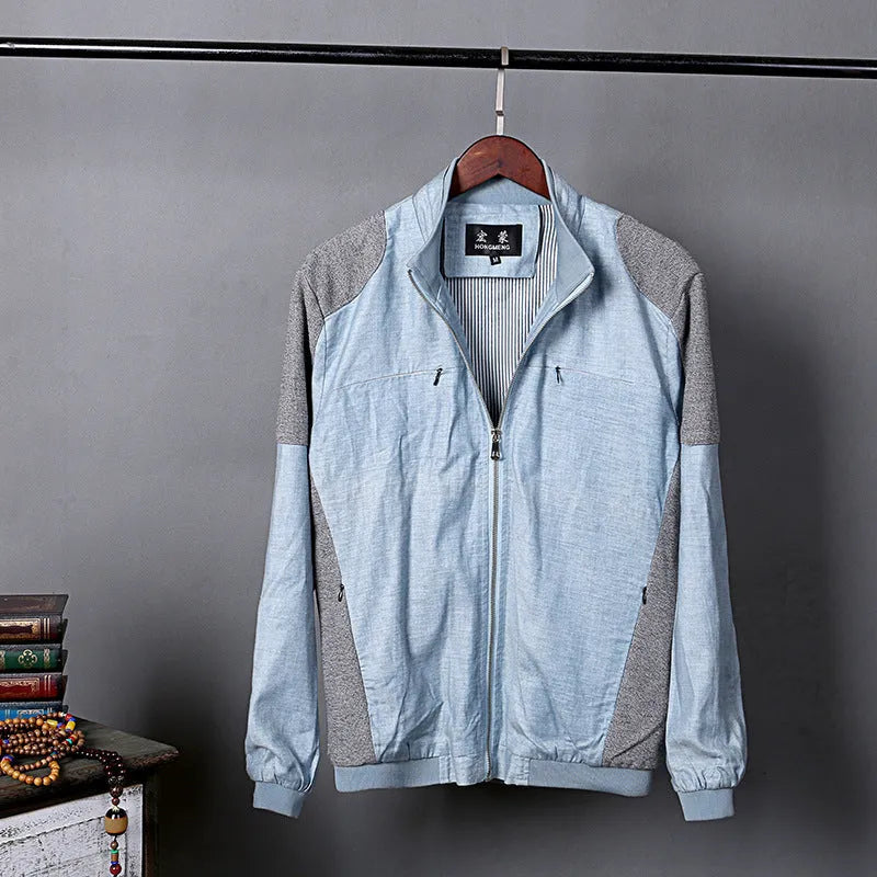 Men's lightweight cotton jacket in heather grey, shown in a regular fit for casual wear.