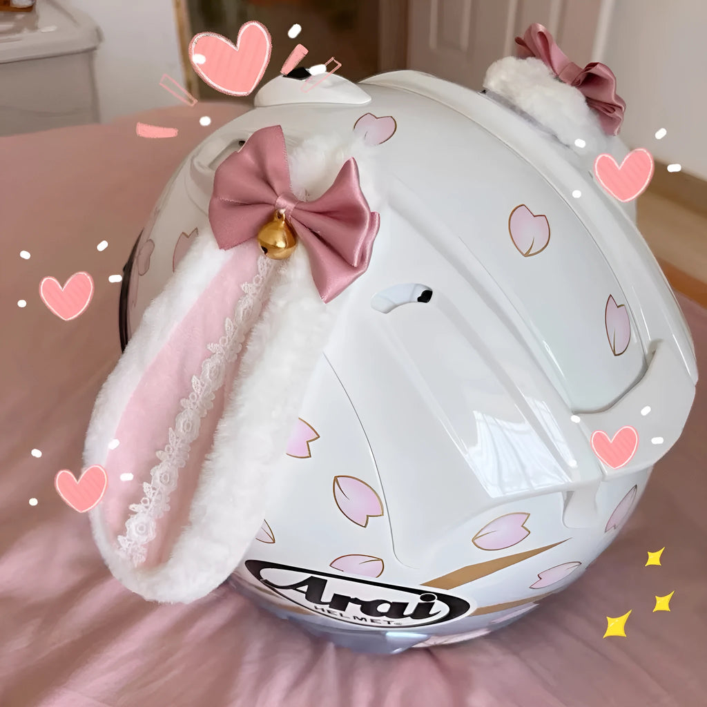 Detachable carbon fibre rabbit ears and bows decoration for a motorcycle helmet