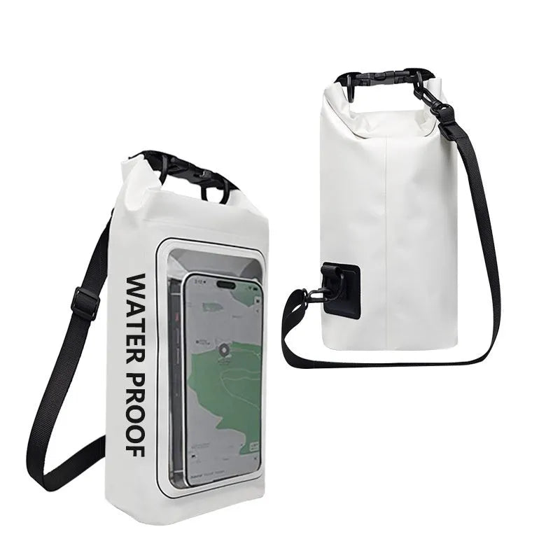 Army Green 2L waterproof crossbody phone bag made from PVC mesh for outdoor and water sports.