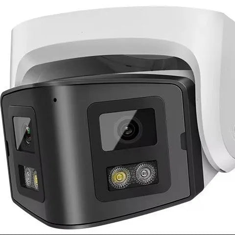 4-megapixel dual-lens panoramic CCTV camera with IP66 waterproof housing for indoor and outdoor security